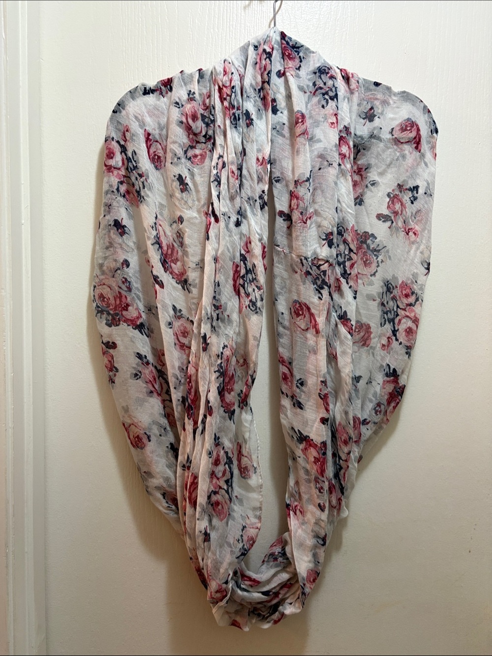 Source Unknown Floral Infinity Scarf - Cream with Pink and Navy Accents